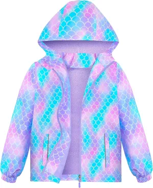Girls Jacket Waterproof Hooded Fleece Lined Jackets Kids Raincoat Light Softshell Windproof Outdoor Jacket Coat 4-9T