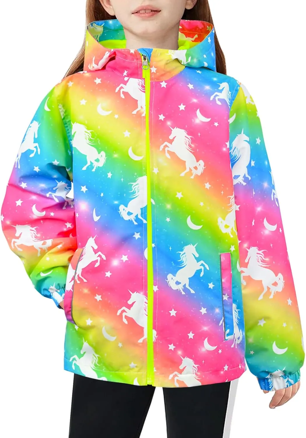 Girls Jacket Waterproof Hooded Fleece Lined Jackets Kids Raincoat Light Softshell Windproof Outdoor Jacket Coat 4-9T