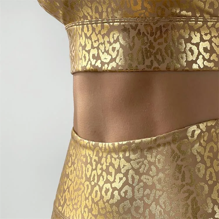 Golden Leopard Print Yoga Sets Women Sexy High Waist Push Up Gym Workout Tights Clothing Hot Sale MITAOGIRL