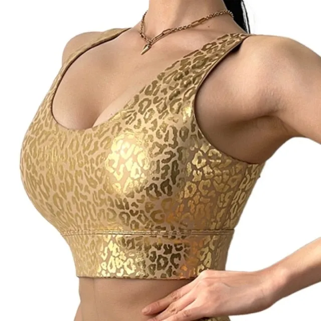 Golden Leopard Print Yoga Sets Women Sexy High Waist Push Up Gym Workout Tights Clothing Hot Sale MITAOGIRL