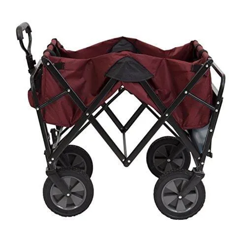 Mac Sports Collapsible Outdoor Utility Wagon with Folding Table and Drink Holders, Maroon