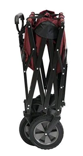 Mac Sports Collapsible Outdoor Utility Wagon with Folding Table and Drink Holders, Maroon
