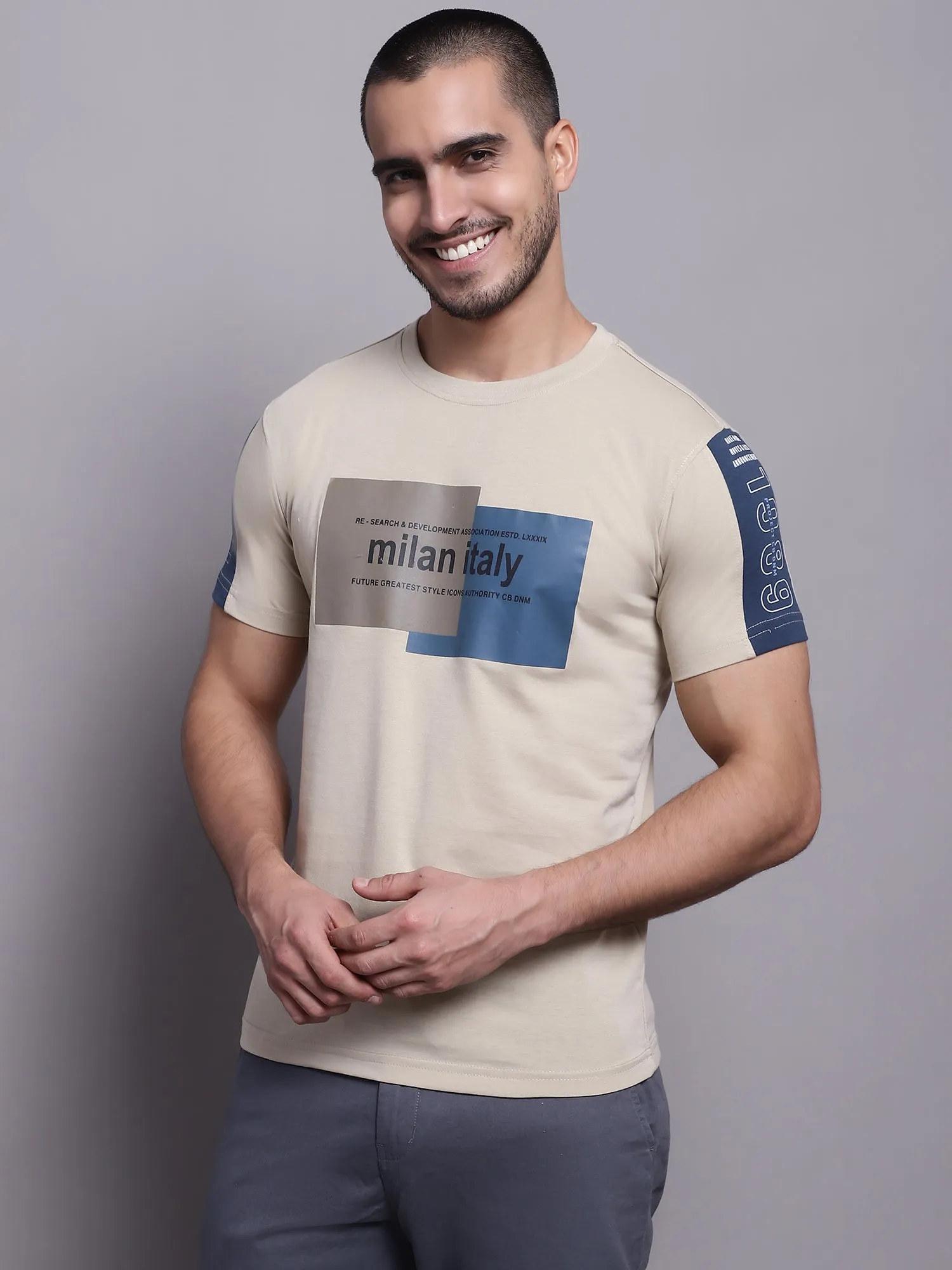 Men Beige Casual T-Shirt