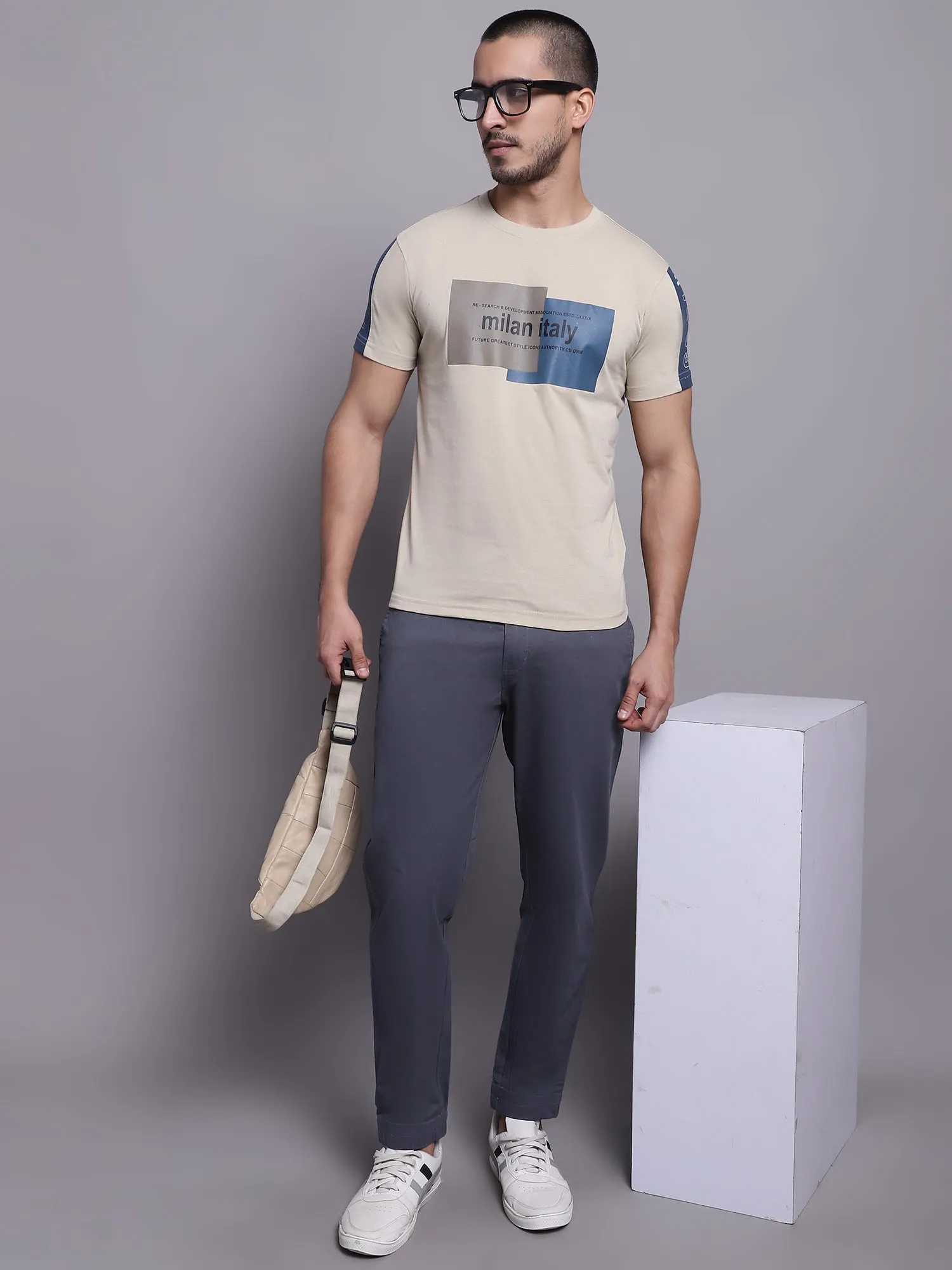 Men Beige Casual T-Shirt