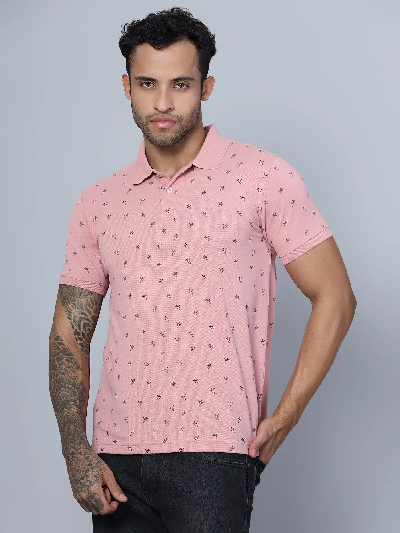 Men Polo Neck Pink T-Shirt