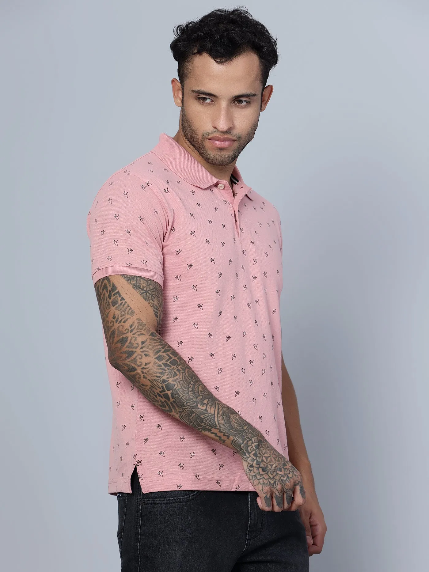 Men Polo Neck Pink T-Shirt