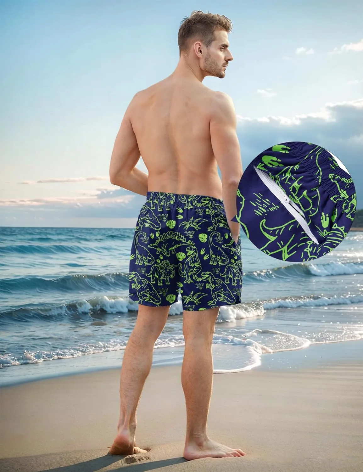 Men Swim Trunks 5.5 Inch Board Shorts 2 in 1 Swimwear with Compression Liner