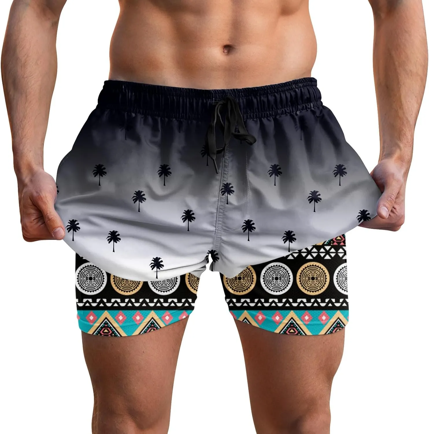 Men Swim Trunks 5.5 Inch Board Shorts 2 in 1 Swimwear with Compression Liner