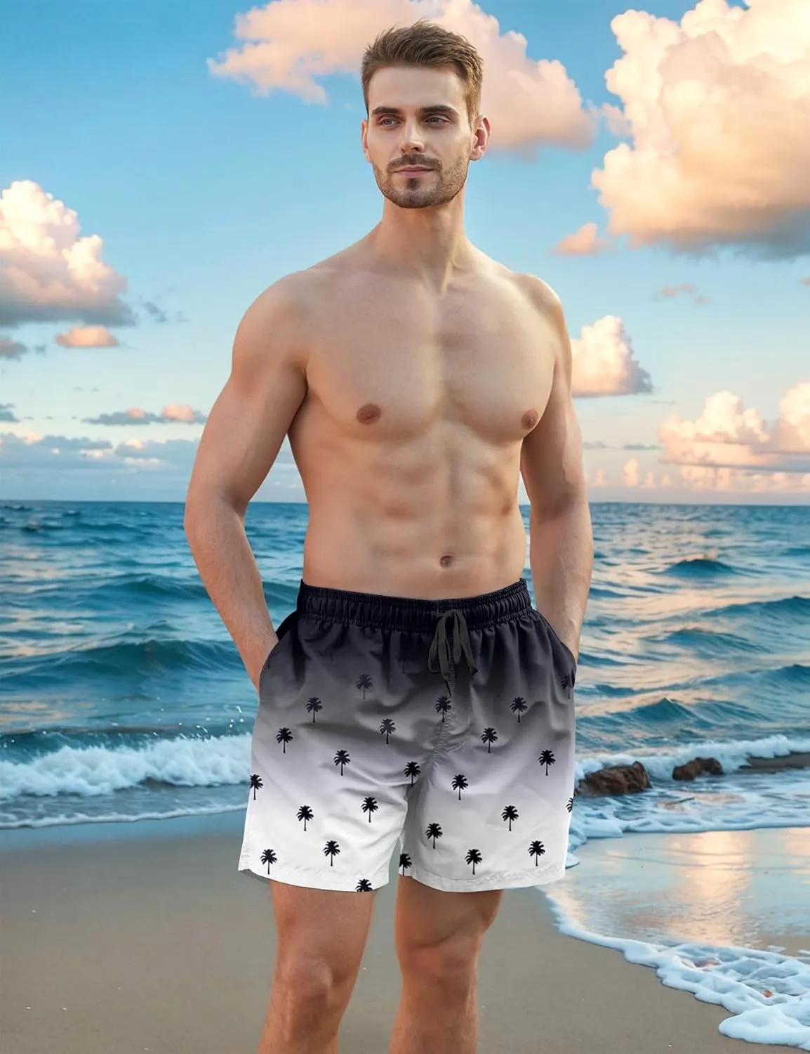 Men Swim Trunks 5.5 Inch Board Shorts 2 in 1 Swimwear with Compression Liner