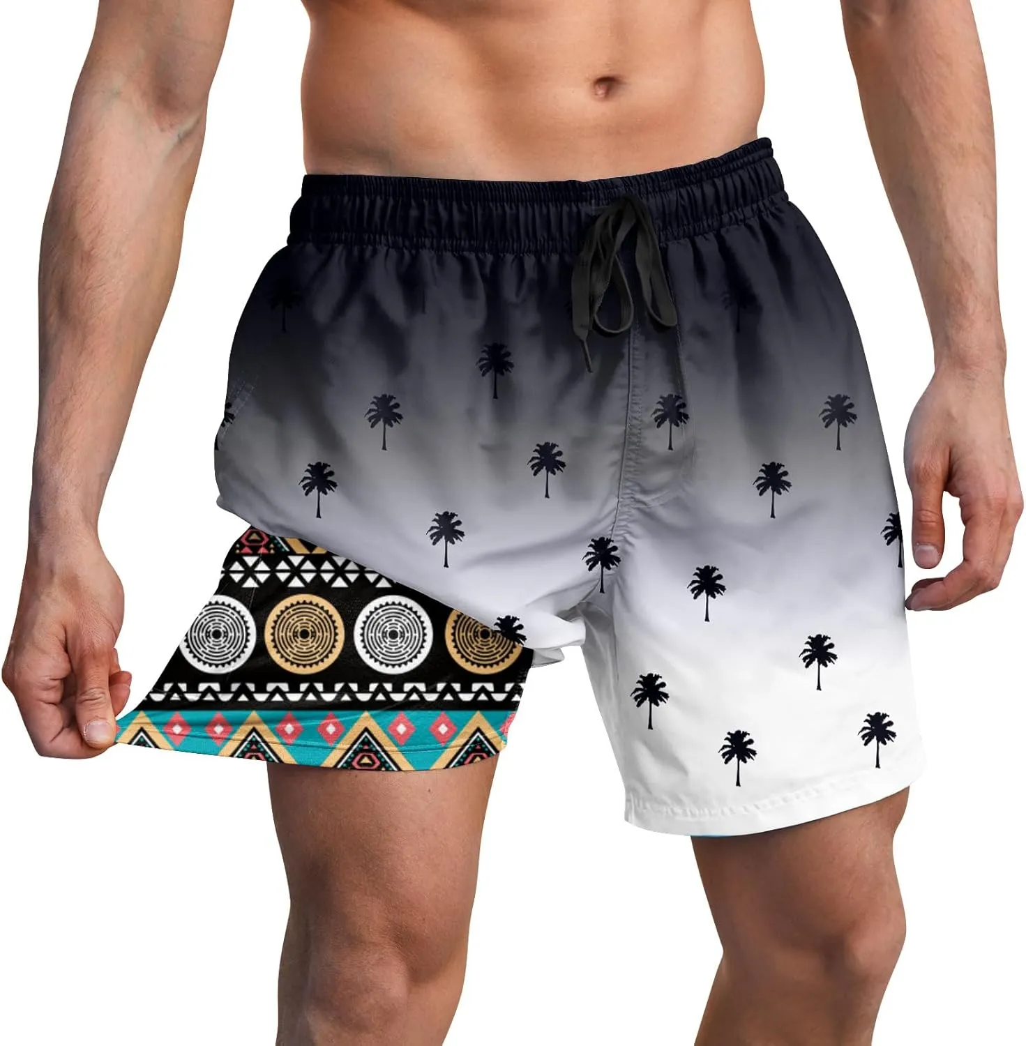 Men Swim Trunks 5.5 Inch Board Shorts 2 in 1 Swimwear with Compression Liner