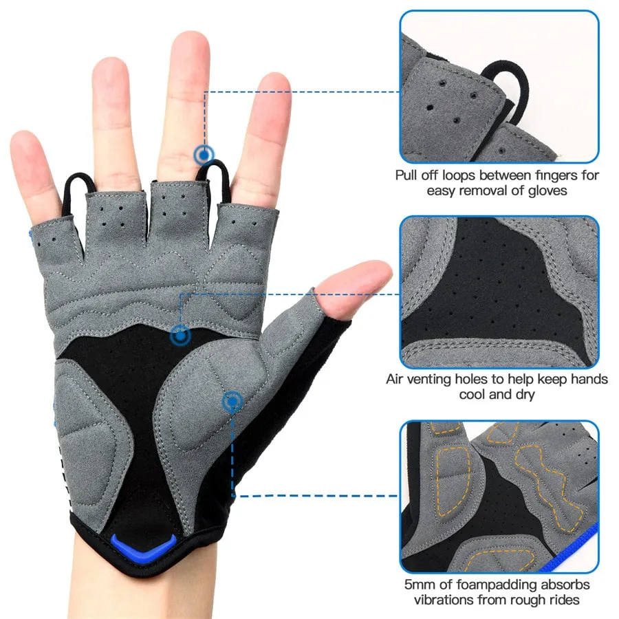 Men's Women's Padded Half Finger Cycling Bike Gloves-ST1901-Blue