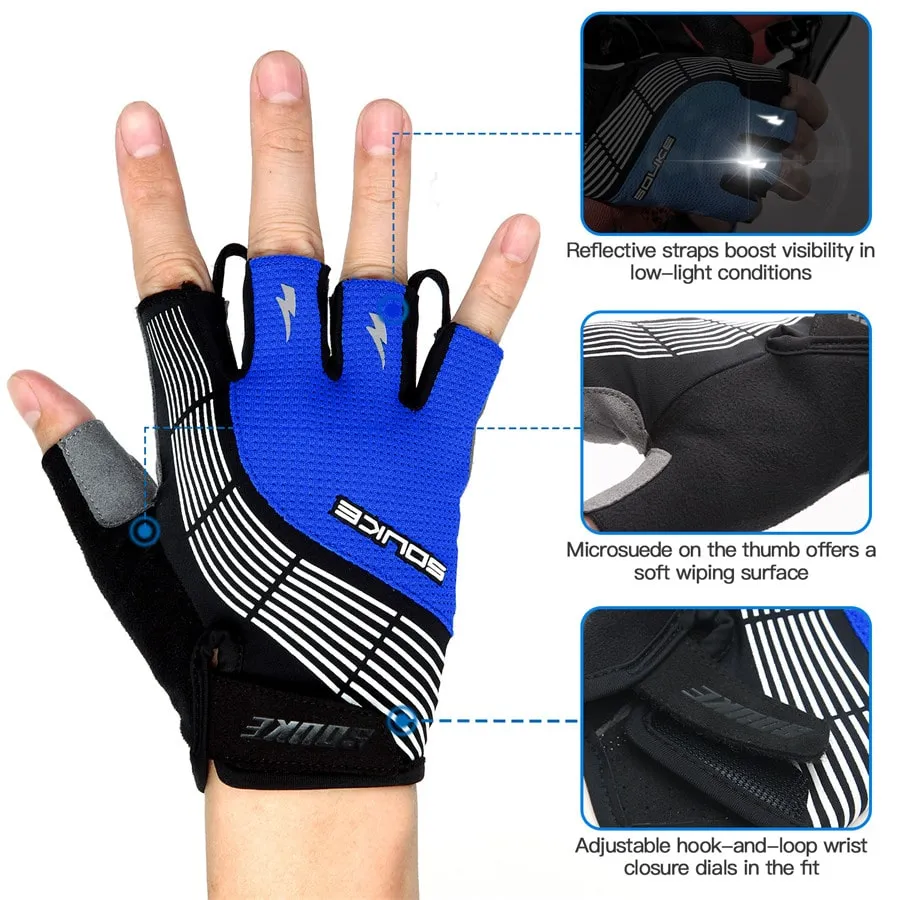Men's Women's Padded Half Finger Cycling Bike Gloves-ST1901-Blue