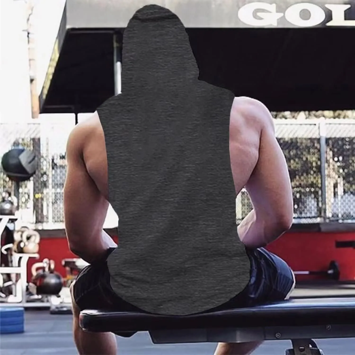 Men's Workout Hooded Tank Tops Sports Training Sleeveless Gym Hoodies Fitness Bodybuilding Cut Off Muscle Shirts