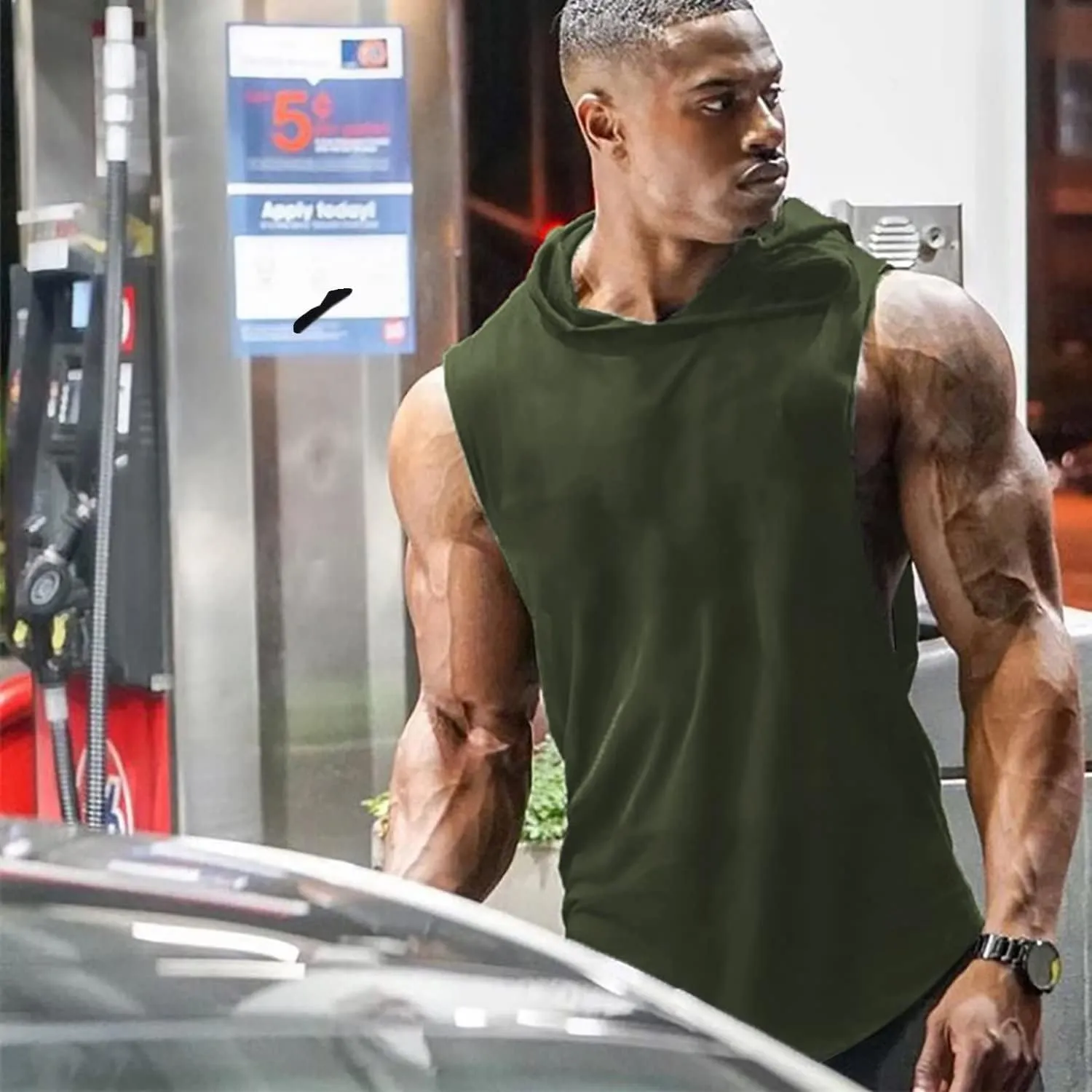 Men's Workout Hooded Tank Tops Sports Training Sleeveless Gym Hoodies Fitness Bodybuilding Cut Off Muscle Shirts