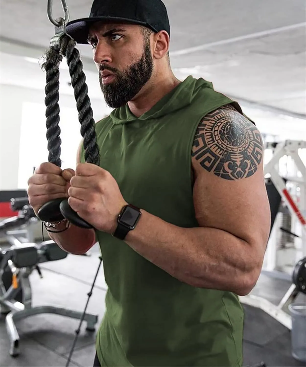 Men's Workout Hooded Tank Tops Sports Training Sleeveless Gym Hoodies Fitness Bodybuilding Cut Off Muscle Shirts