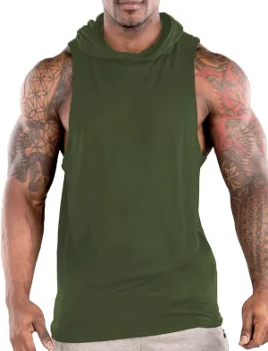 Men's Workout Hooded Tank Tops Sports Training Sleeveless Gym Hoodies Fitness Bodybuilding Cut Off Muscle Shirts
