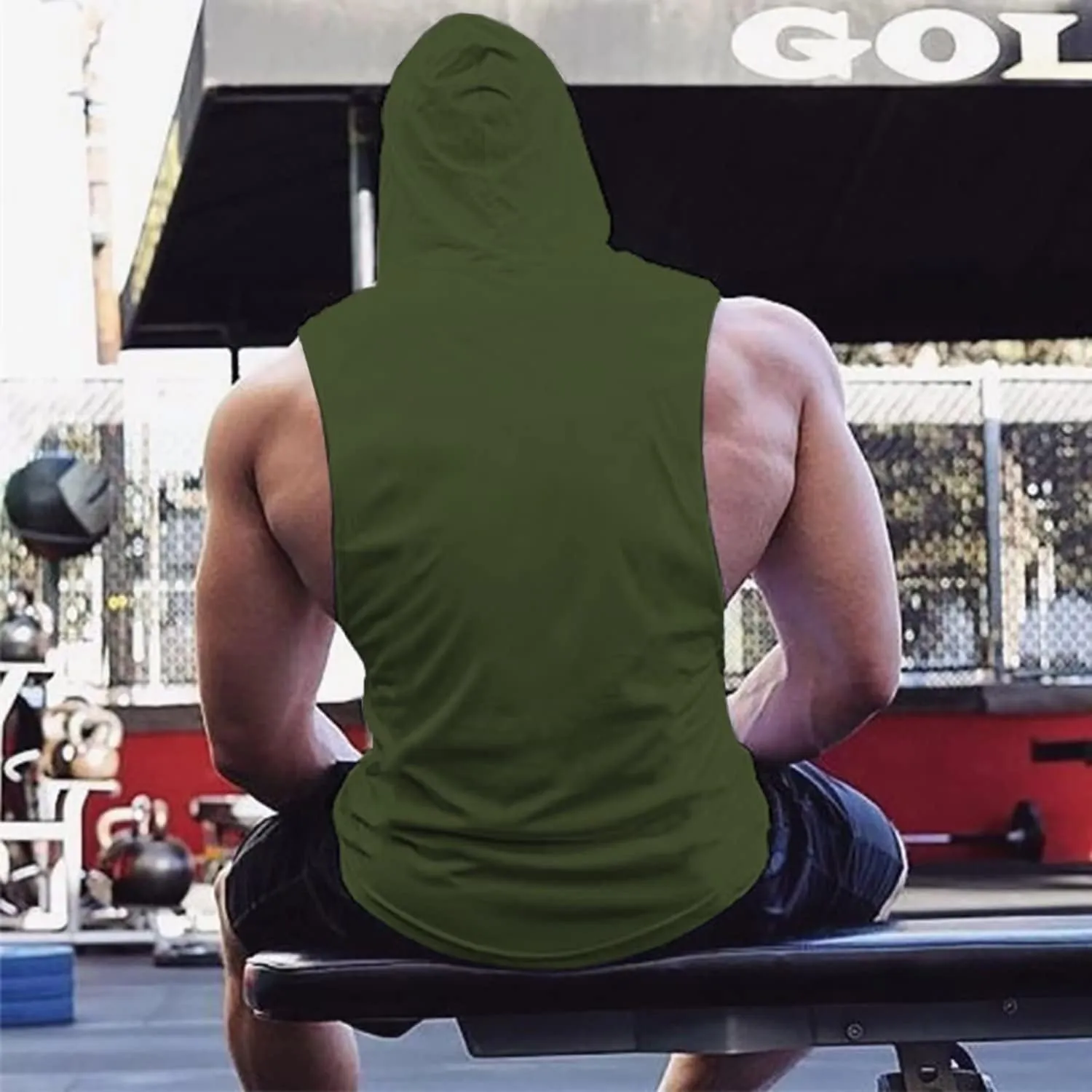 Men's Workout Hooded Tank Tops Sports Training Sleeveless Gym Hoodies Fitness Bodybuilding Cut Off Muscle Shirts