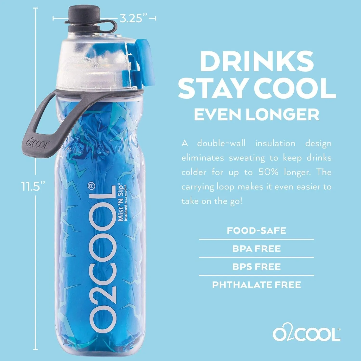 O2COOL Arctic Squeeze Mist 'N Sip Insulated Bottle