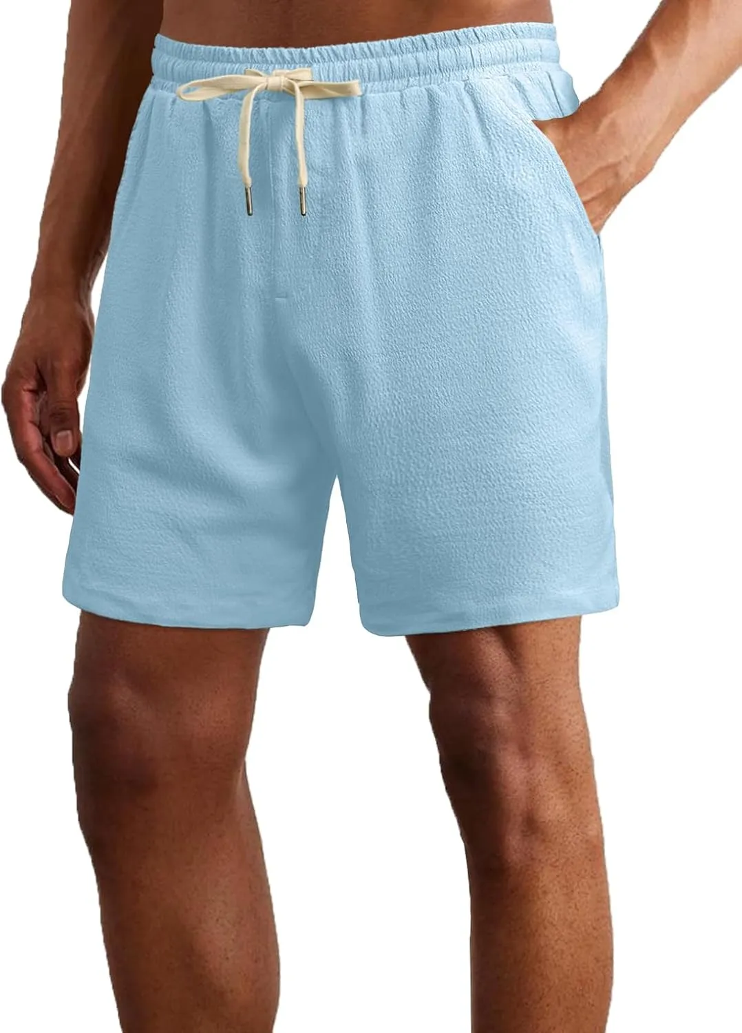 PLEPAN Mens Casual Shorts Lightweight Summer Beach Shorts Elastic Waist Drawstring Stretch Seersucker Textured Shorts for Men