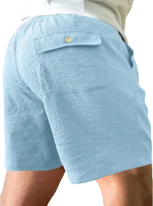 PLEPAN Mens Casual Shorts Lightweight Summer Beach Shorts Elastic Waist Drawstring Stretch Seersucker Textured Shorts for Men