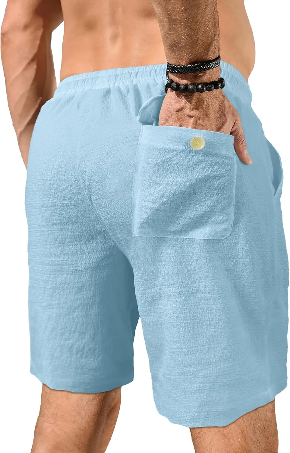 PLEPAN Mens Casual Shorts Lightweight Summer Beach Shorts Elastic Waist Drawstring Stretch Seersucker Textured Shorts for Men