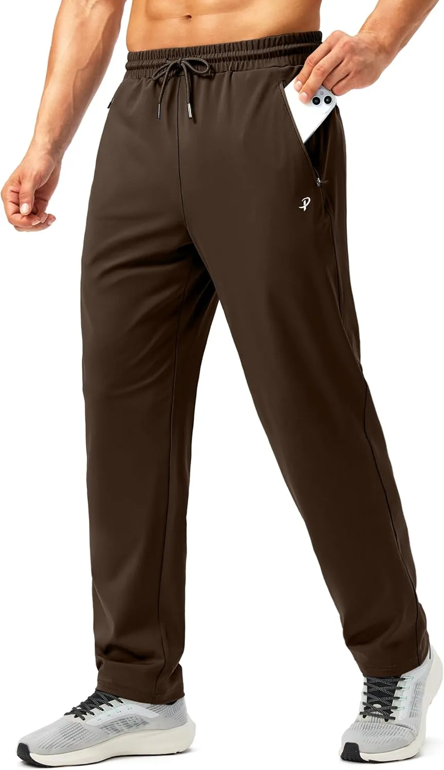 Pudolla Men's Athletic Pants with Zipper Pockets Stretch Workout Sweatpants Lightweight Running Joggers for Men
