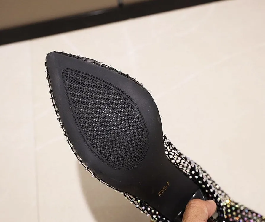 Shiny Mesh Stiletto Cut-Out Ankle Boots
