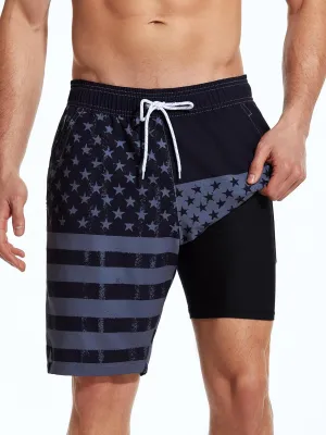 SILKWORLD Mens Swim Trunks Quick Dry Bathing Suit Board Swimming Shorts with Zipper Pockets and Compression Liner