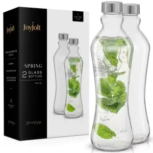 Spring 32 Oz. Clear Glass Water Bottles with Stainless Steel Cap - (Set of 2)