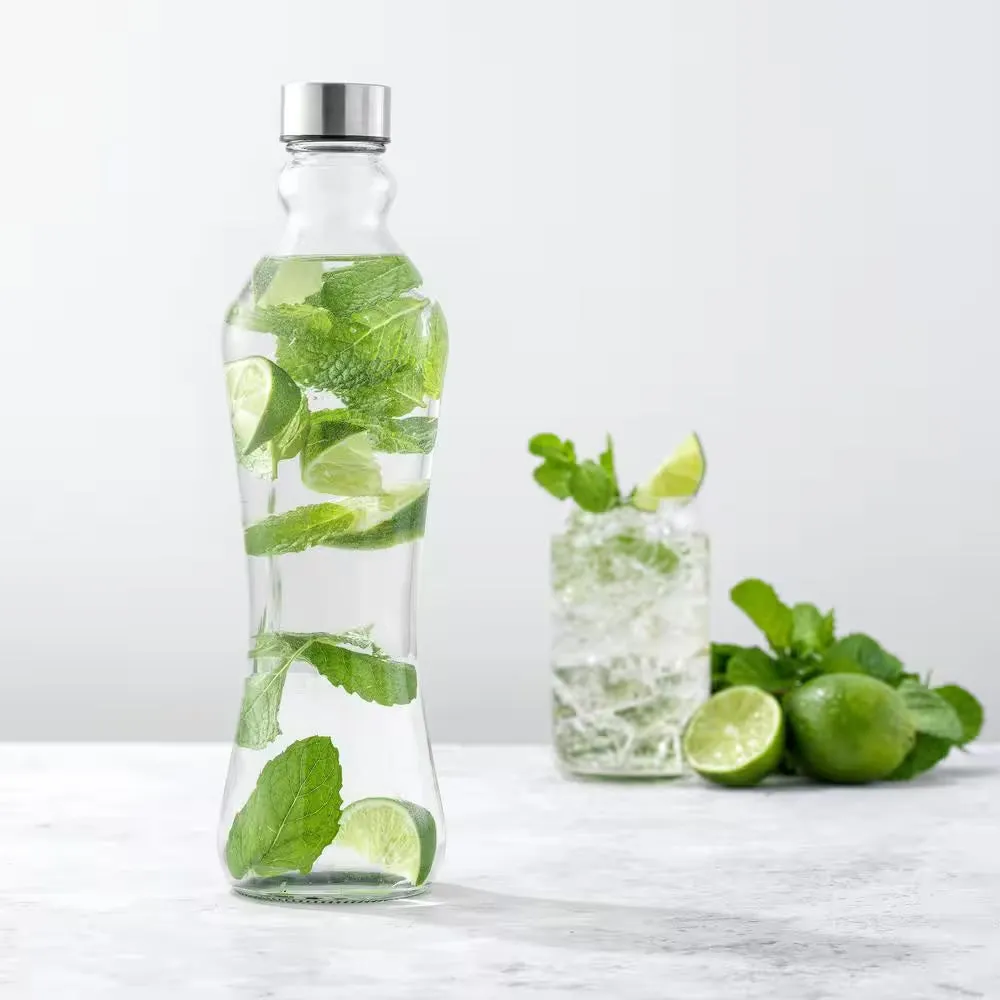Spring 32 Oz. Clear Glass Water Bottles with Stainless Steel Cap - (Set of 2)