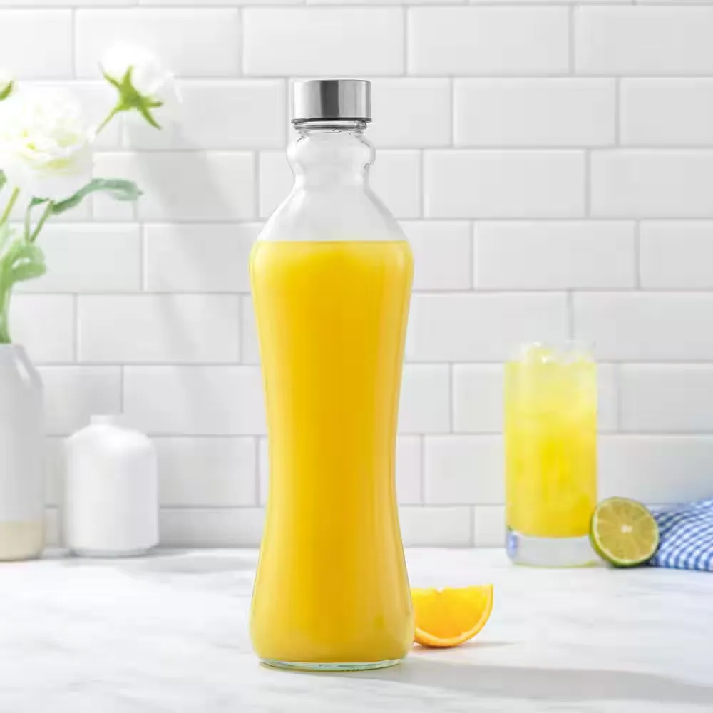 Spring 32 Oz. Clear Glass Water Bottles with Stainless Steel Cap - (Set of 2)