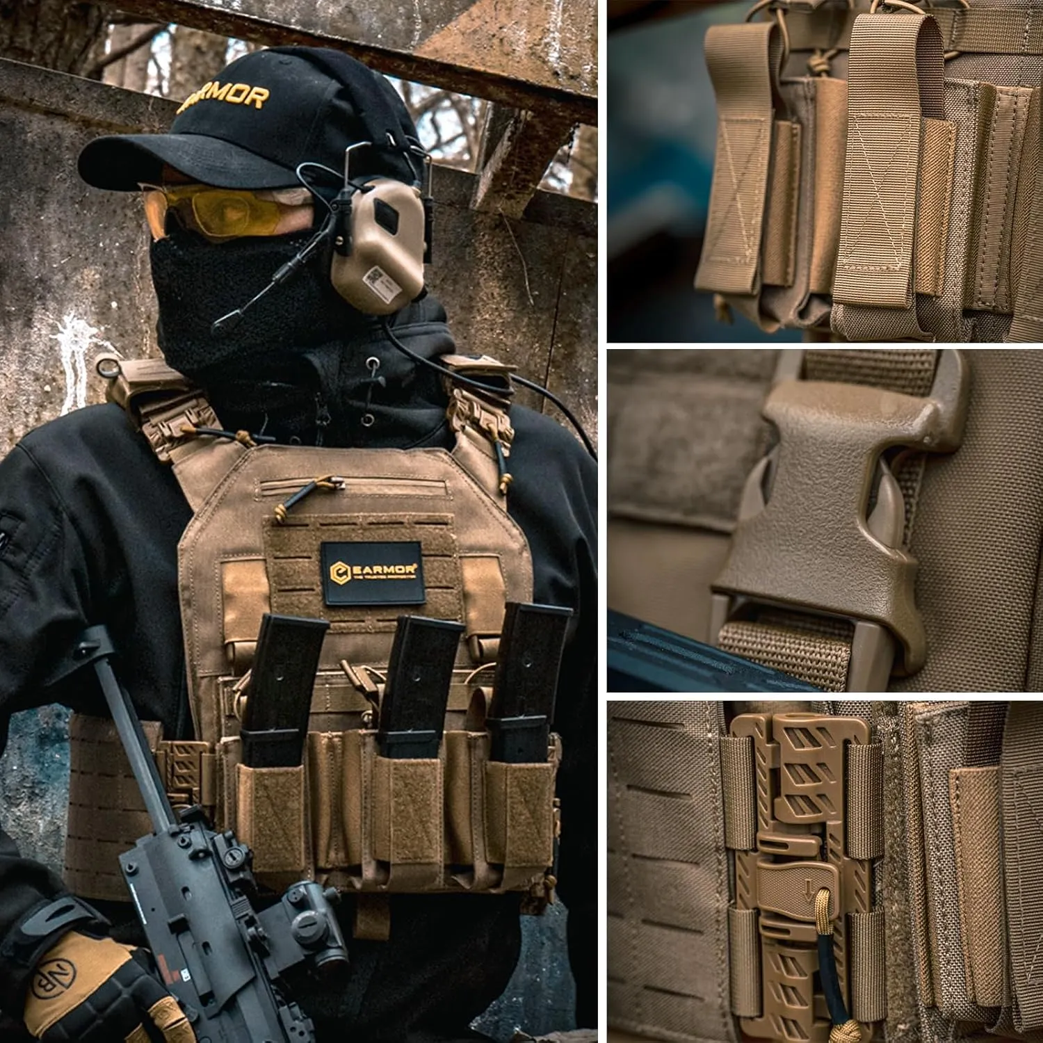 Tactical Vest, Quick Release Lightweight Airsoft Vest, Adjustable Weighted Vest for Outdoor Hunting Training