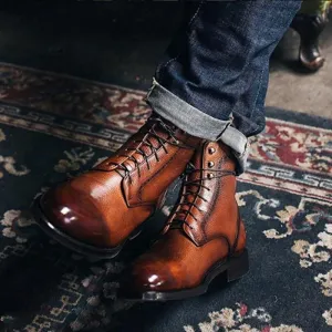 Vintage Martin Boots | Men's High-Cut Lace-up Rivet British Shoes