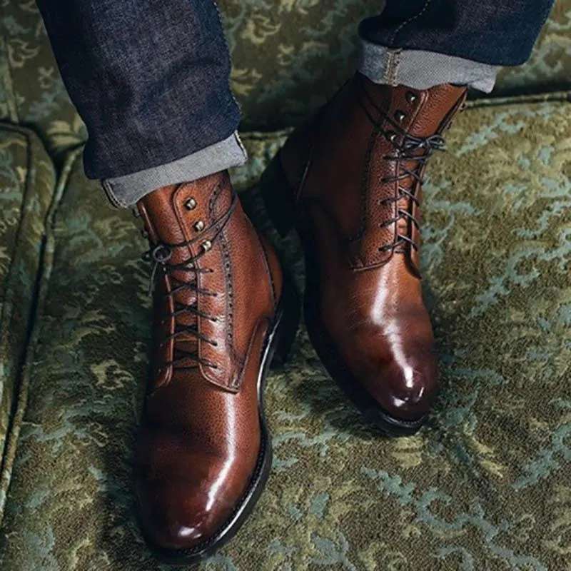 Vintage Martin Boots | Men's High-Cut Lace-up Rivet British Shoes